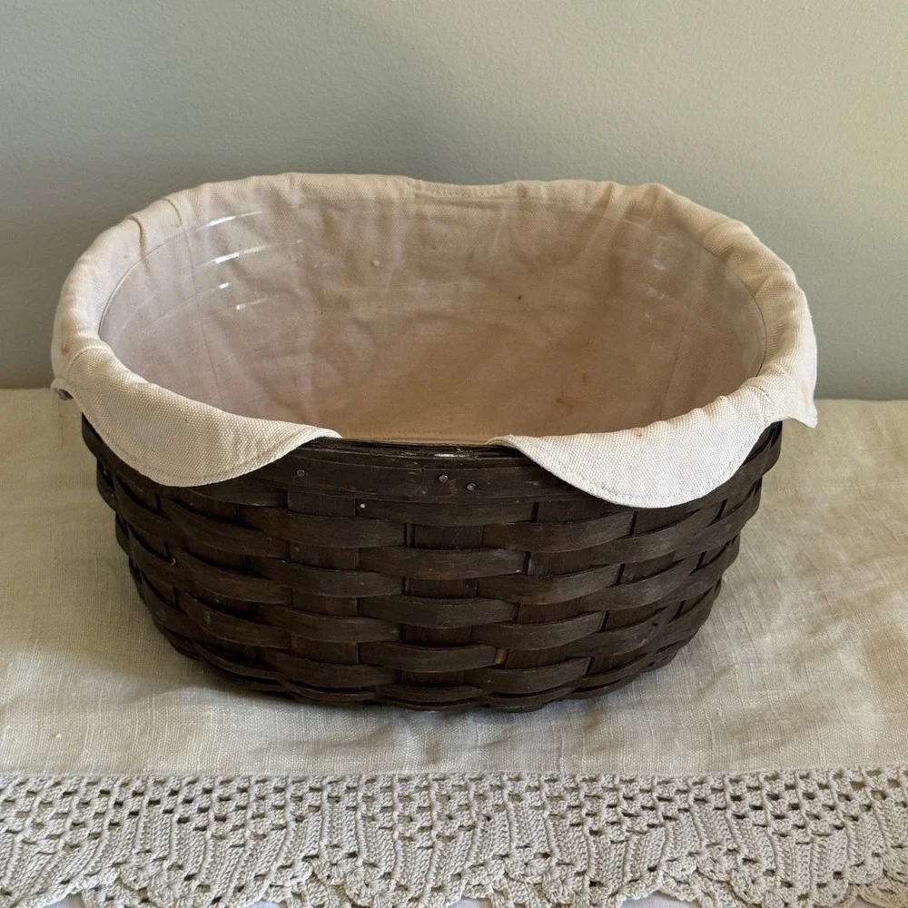 Longaberger Handmade Basket Dark Brown Oval with Liner and Plastic Insert 12x9